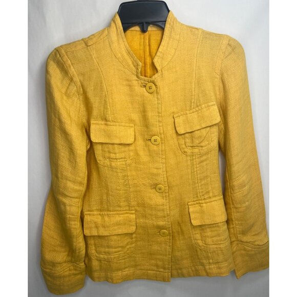 Eileen Fisher Jacket Blazer Sz 0-2 Petite PP 100% Organic Linen Mustered Yellow - Picture 1 of 6